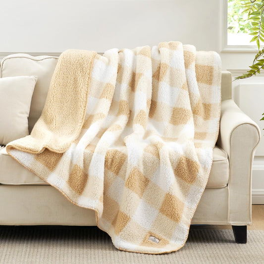 Cozy Bliss reversible double sided sherpa blanket - buffalo plaid design