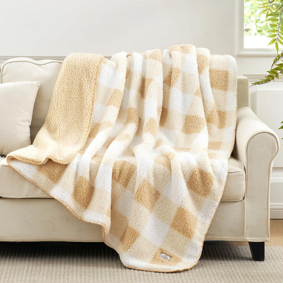 Cozy Bliss reversible double sided sherpa blanket - buffalo plaid design