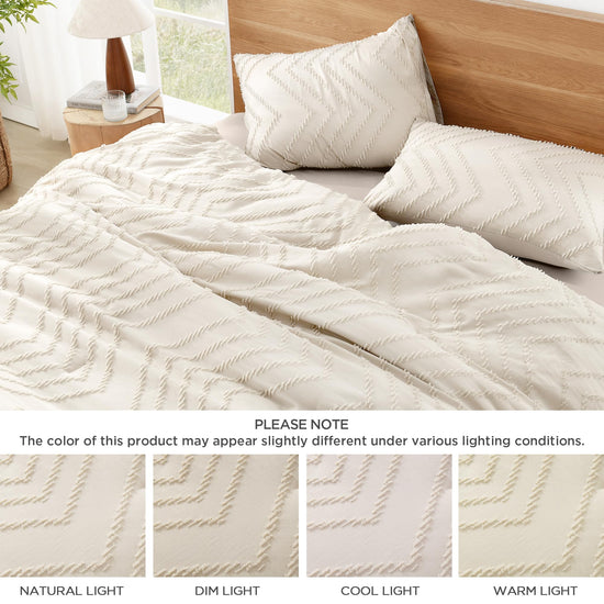Litanika Boho Chevron Tufted Bedding Comforter Set, 3 Pieces Farmhouse Shabby Chic Textured Bed Set
