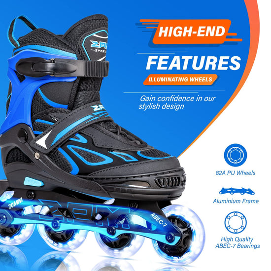 2PM SPORTS roller skates — Adjustable flashing design with light-up wheels for kids and adults