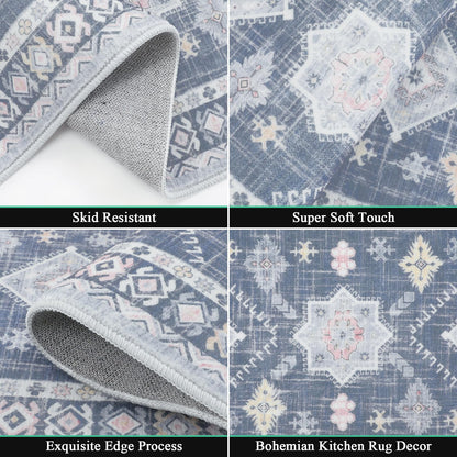 HEBE boho kitchen rug set — washable non-slip mats and runner for home decor