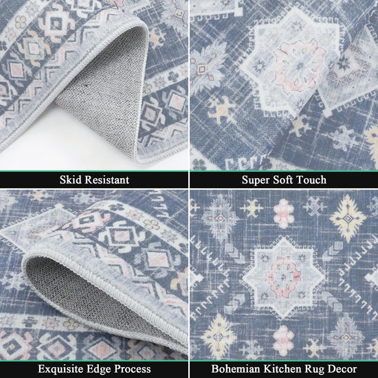 HEBE boho kitchen rug set — washable non-slip mats and runner for home decor
