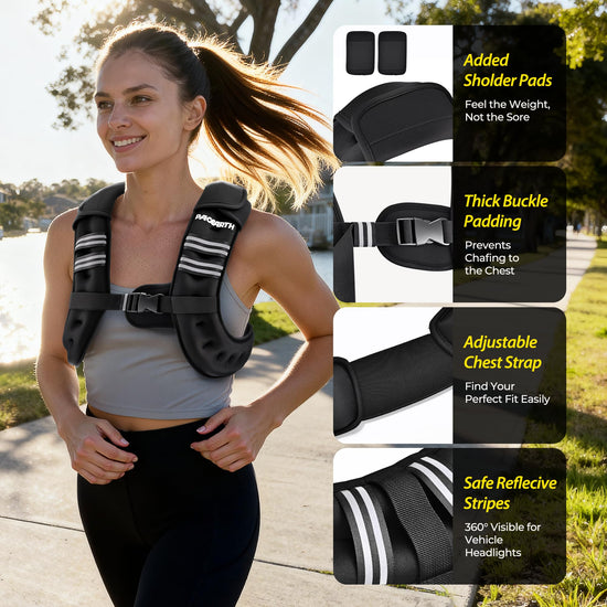 PACEARTH weighted vest — multiple weight options with reflective stripe for workouts