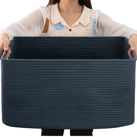 OIAHOMY extra large cotton rope basket with handles, 70L capacity, woven design
