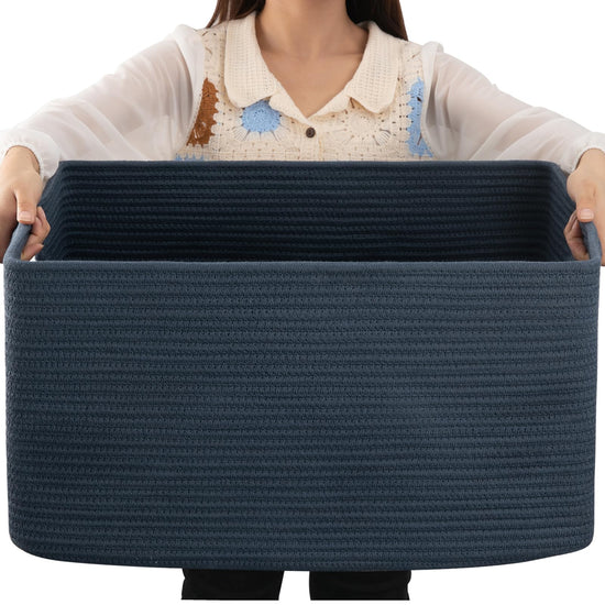 OIAHOMY extra large cotton rope basket with handles, 70L capacity, woven design