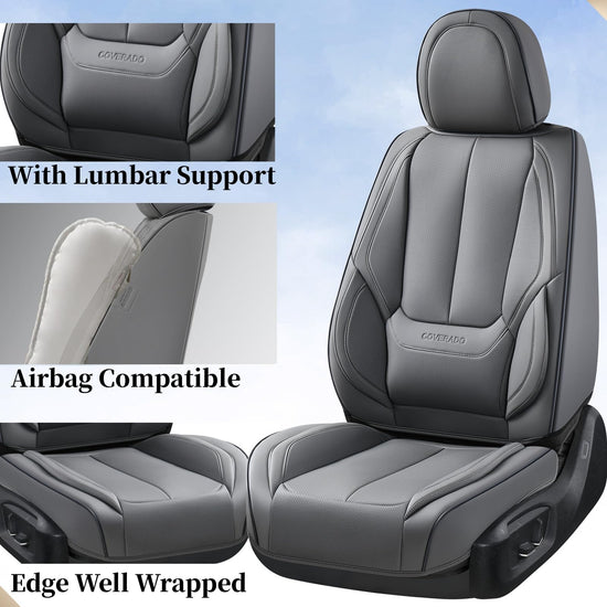 Coverado car seat covers - gray waterproof nappa leather full set for most cars