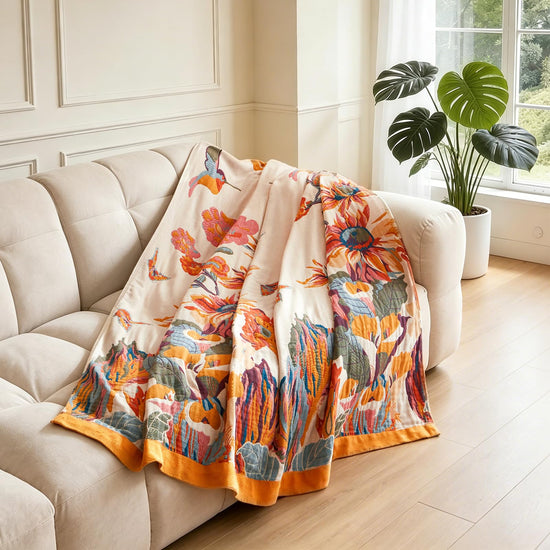 Boho throw blanket — 100% cotton reversible lightweight design for all seasons