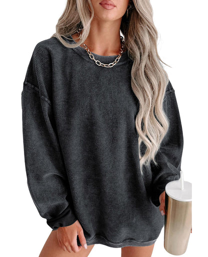 SELINK sweatshirt — oversized corduroy crewneck pullover top long sleeve casual style