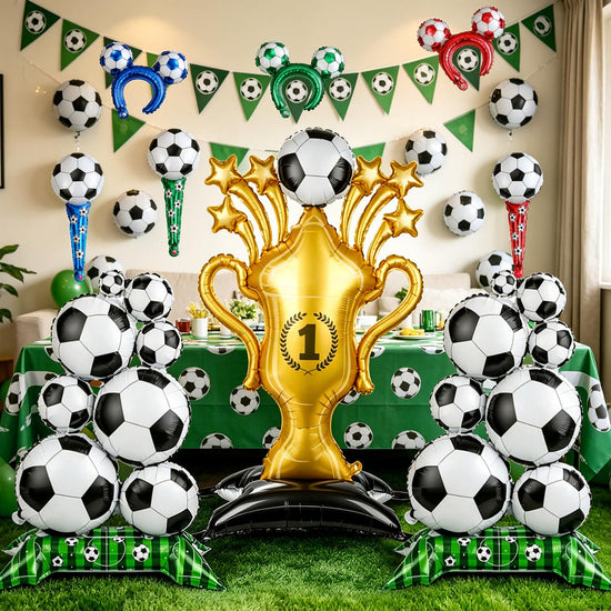 Myfivo Soccer Party Decoration Set - 9PCS Soccer Foil Balloons Kit