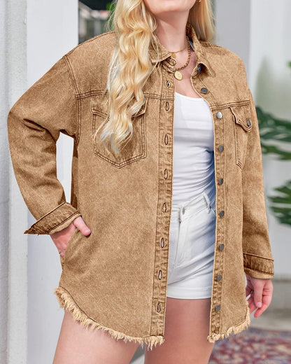Vetinee women's oversized shacket with frayed hem and pockets