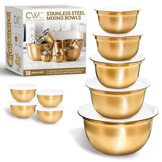 COOK WITH COLOR mixing bowls with stainless steel, airtight lids for kitchen use