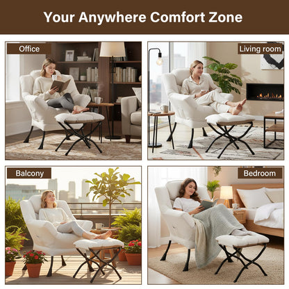 Welnow lazy chair with ottoman — modern lounge chair with side pocket and footrest for small spaces