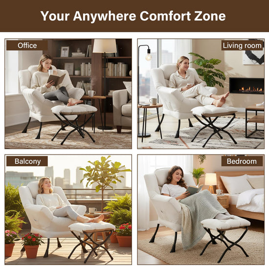 Welnow lazy chair with ottoman — modern lounge chair with side pocket and footrest for small spaces