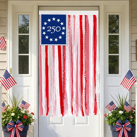 4th of July Decorations 4 x 2.3 Ft Rag American Flag Banner Memorial Day Patriotic Decor Fourth of July Independence Day Supplies 250th Anniversary Accessories for Indoor Outdoor Yard