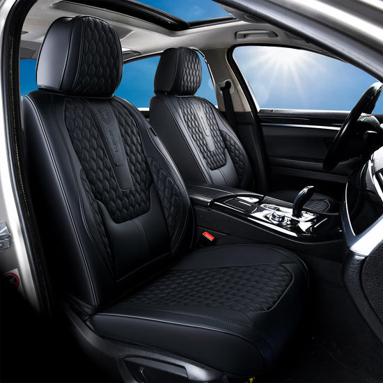 Coverado car seat covers - black nappa leather with lumbar support and waterproof protection