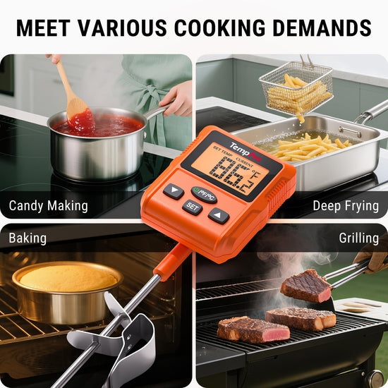 TempPro TP510 waterproof digital candy thermometer with pot clip, 10 probe length