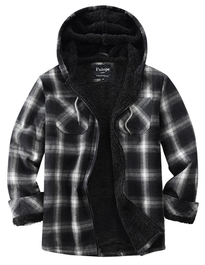 Puhope women's sherpa lined coat — fleece zip up with flannel plaid design