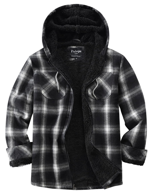 Puhope women's sherpa lined coat — fleece zip up with flannel plaid design