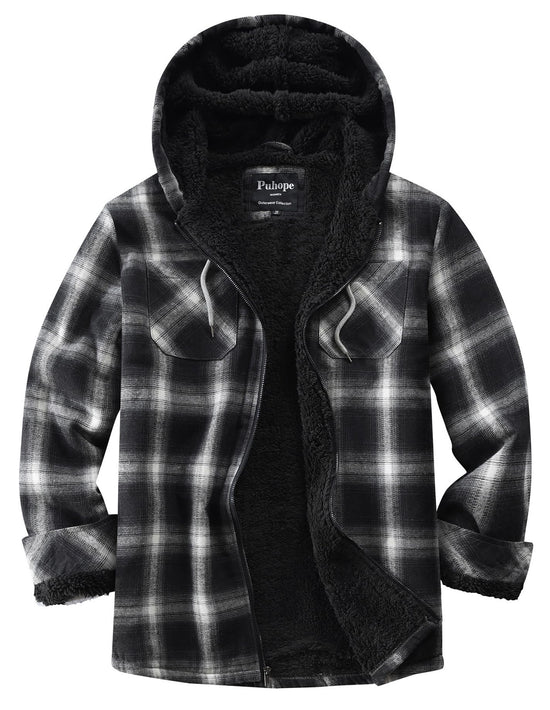 Puhope women's sherpa lined coat — fleece zip up with flannel plaid design