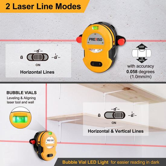 PREXISO laser level - 30ft horizontal and vertical line with wall mount base and accessories