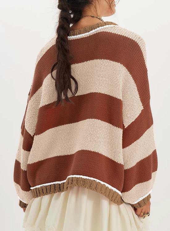 Aisongyuan sweater — Color block striped design with crewneck and long sleevesAisongyuan sweater — Color block striped design with crewneck and loose fit