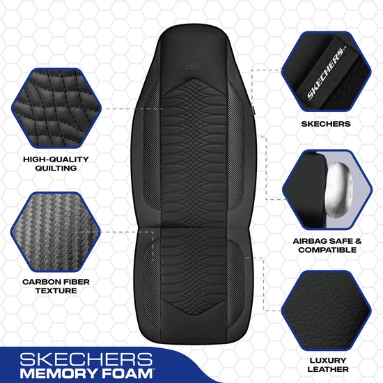 Skechers vehicle seat cover — leather high back, waterproof, airbag compatible, black