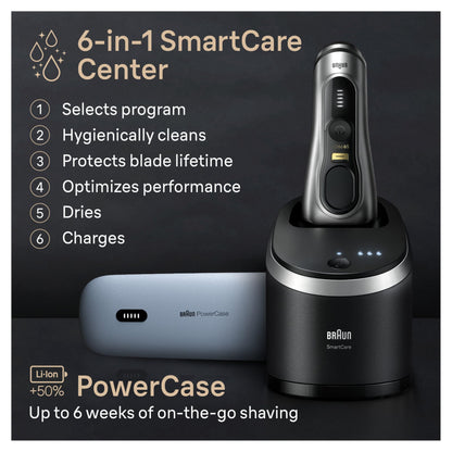 Braun Series 9 Pro+ electric shaver — stainless steel, battery powered
