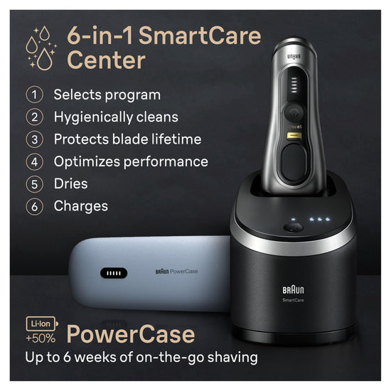 Braun Series 9 Pro+ electric shaver — stainless steel, battery powered