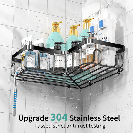 Moforoco corner shower caddy — self adhesive black bathroom shelf organizer