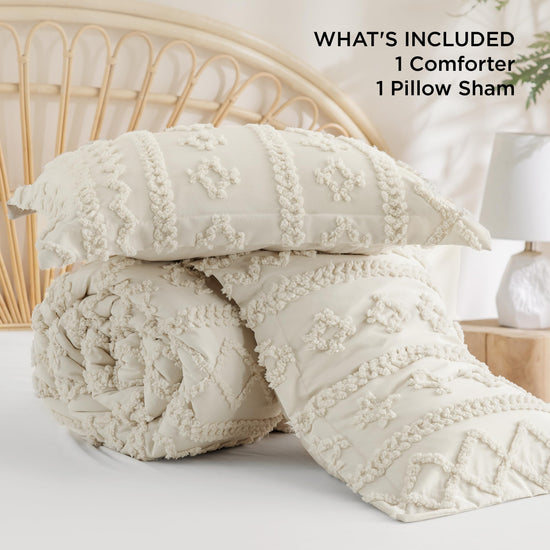Bedsure bedding set — Tufted boho comforter with vintage embroidery