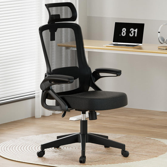 Ergonomic office chair — adjustable lumbar support and rotatable headrest
