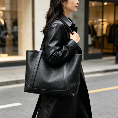 Borsa a Spalla da Donna in Pelle con Texture Litchi Nera Tote Casual Bag Bag da donna per i pendolari, borsa da donna per ufficio, borsa da doppio uso a spalla
