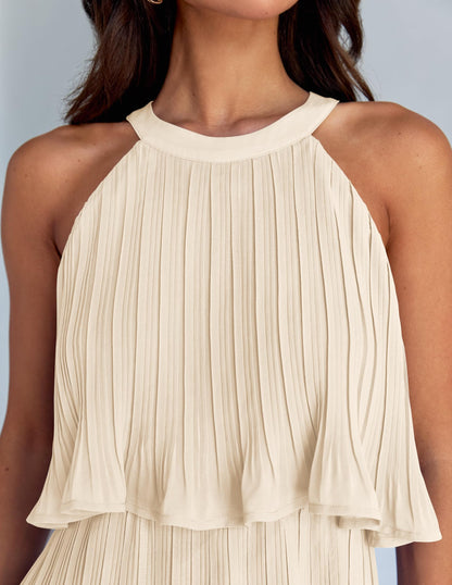 ZESICA dress — Summer halter cocktail with ruffle tiered chiffon