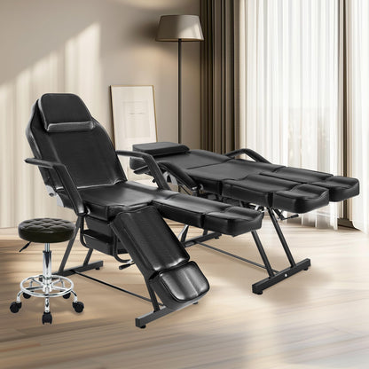KIIUMI Tattoo Chair for Client, Facial Bed Esthetician Massage Headrest Table with Rolling Stool, Split Legs Design, Professional Beauty Lash Bed for Salon Spa Barber Massage Equipment, Black
