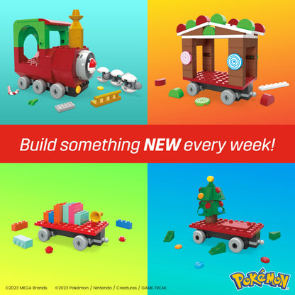Toy building block set — Pokemon holiday train with 373 pieces and 4 characters