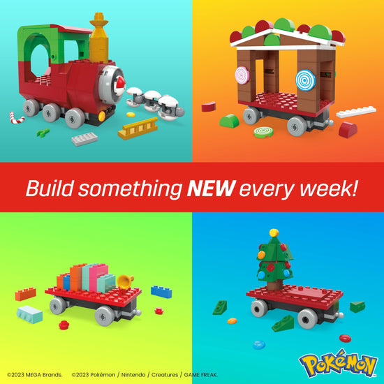 Toy building block set — Pokemon holiday train with 373 pieces and 4 characters