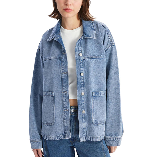 Hixiaohe coat - oversized denim jacket with pockets for women