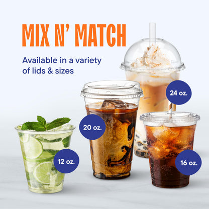 Drinking cup — Clear cups with strawless sip-lids, 50 pack