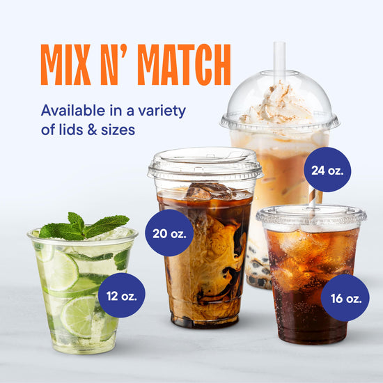 Drinking cup — Clear cups with strawless sip-lids, 50 pack