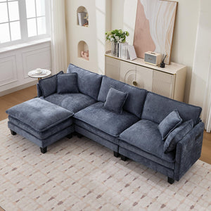 Opiesit Modular Sectional Sofa with Movable Ottoman, 110" 4-Seat Modern Couches for Living Room, Comfy L Shaped Couch Set with Deep Seat for Office and Apartment, Blue Chenille Fabric