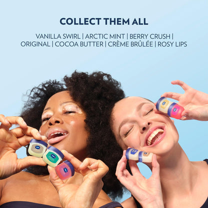 Vaseline Lip Balm — Variety 3-Pack with crème brûlée, rosy lips, cocoa butter flavors