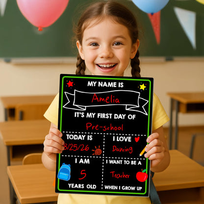 Writing board — Reusable first day of school chalkboard sign 14 x 11 in double sized
