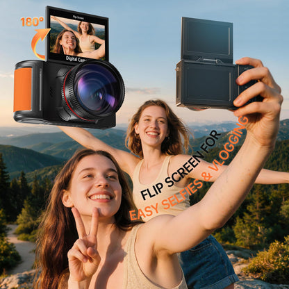 4K 64MP WiFi Digital Camera with Flip Screen, Autofocus, 18X Zoom, Black