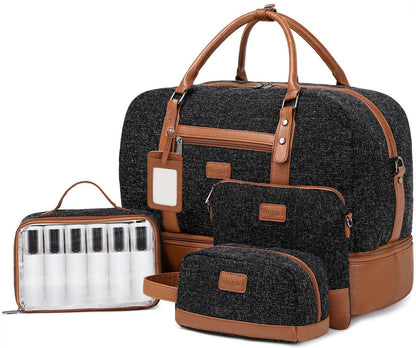 Wogarl duffel bag with shoe compartment and toiletry bag for travel and gym