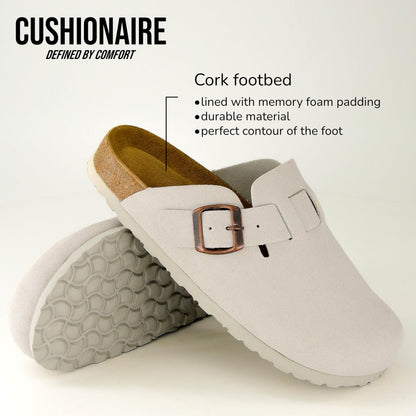 CUSHIONAIRE Hana clogs — Comfortable vegan suede with cork footbed and arch support