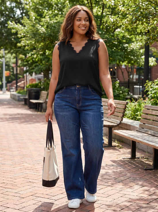 Shirt — Lace v neck sleeveless tank top by Blencot