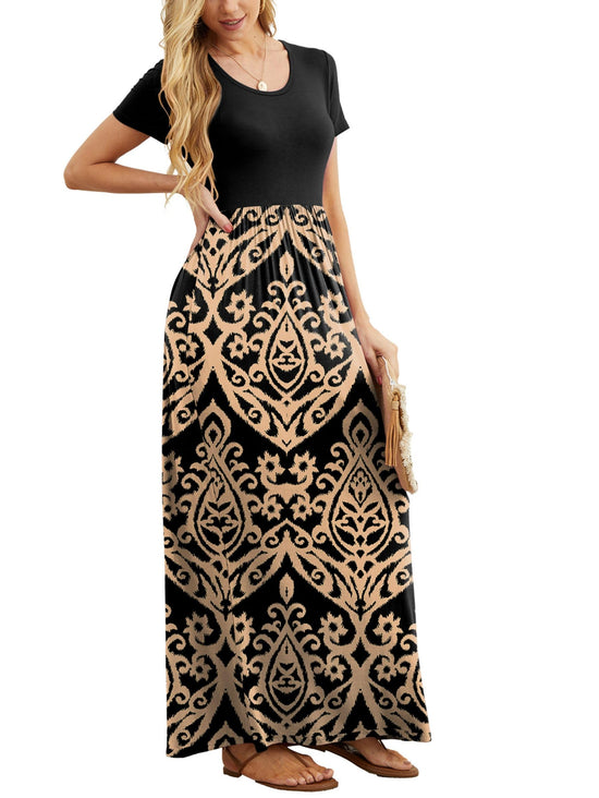GRECERELLE summer maxi dress with pockets and short sleeves, size S-3XL