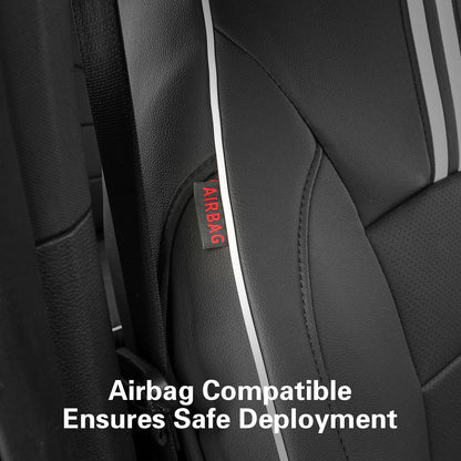 EKR F150 seat covers — custom fit faux leather in black with white trim