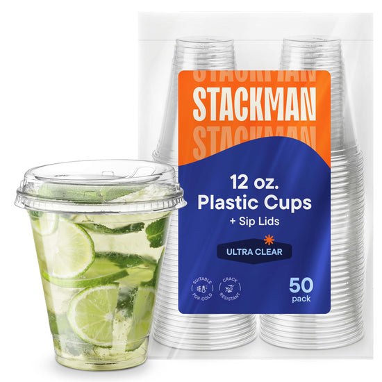 Drinking cup — Clear cups with strawless sip-lids, 50 pack