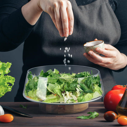 KITEISCAT salad bowl set — Extra large with acacia wood base and utensils